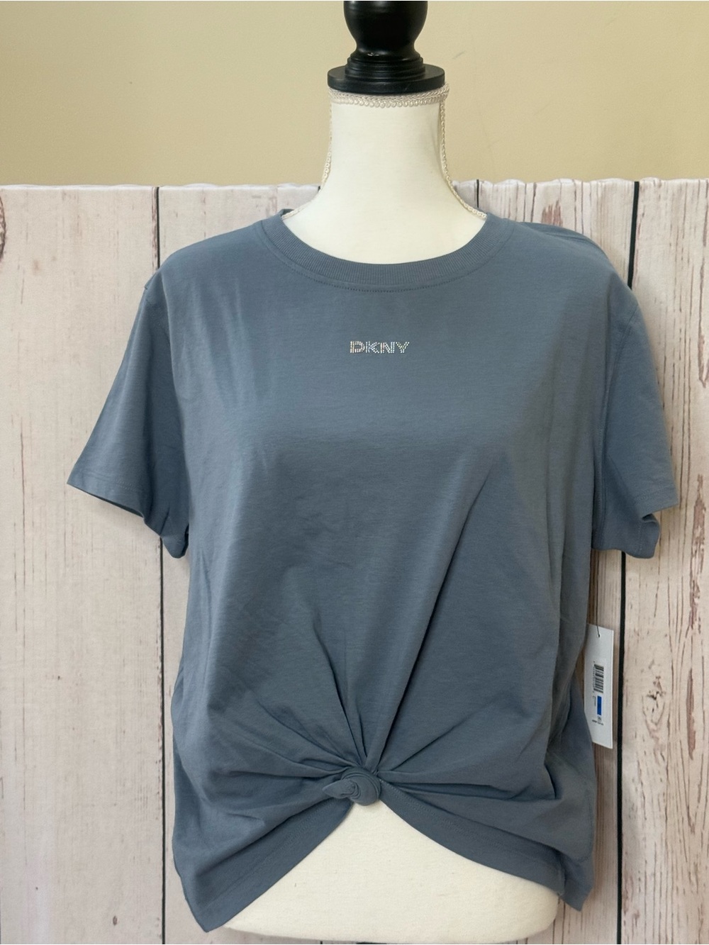 DKNY Slate Blue Knot Tee with Logo